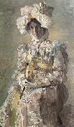 Portrait of Nadezhda zabela-Vrubel.the Artist's wife,wearing an empire-styles summer dress made to his design, Mikhail Vrubel